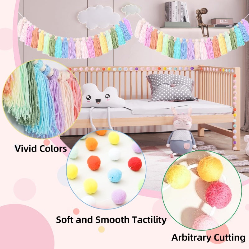 IIDEA 2 PCS Rainbow Boho Tassel Garland, 6.5 Feet Pom Pom Tassel 20 Felt Balls, Colorful Wall Hanging Banner Pastel Fabric Decor for Classroom,Party,Nursery,Wedding,Birthday Party & Home Decoration - Image 3