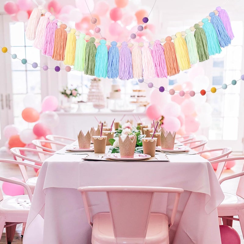IIDEA 2 PCS Rainbow Boho Tassel Garland, 6.5 Feet Pom Pom Tassel 20 Felt Balls, Colorful Wall Hanging Banner Pastel Fabric Decor for Classroom,Party,Nursery,Wedding,Birthday Party & Home Decoration - Image 4