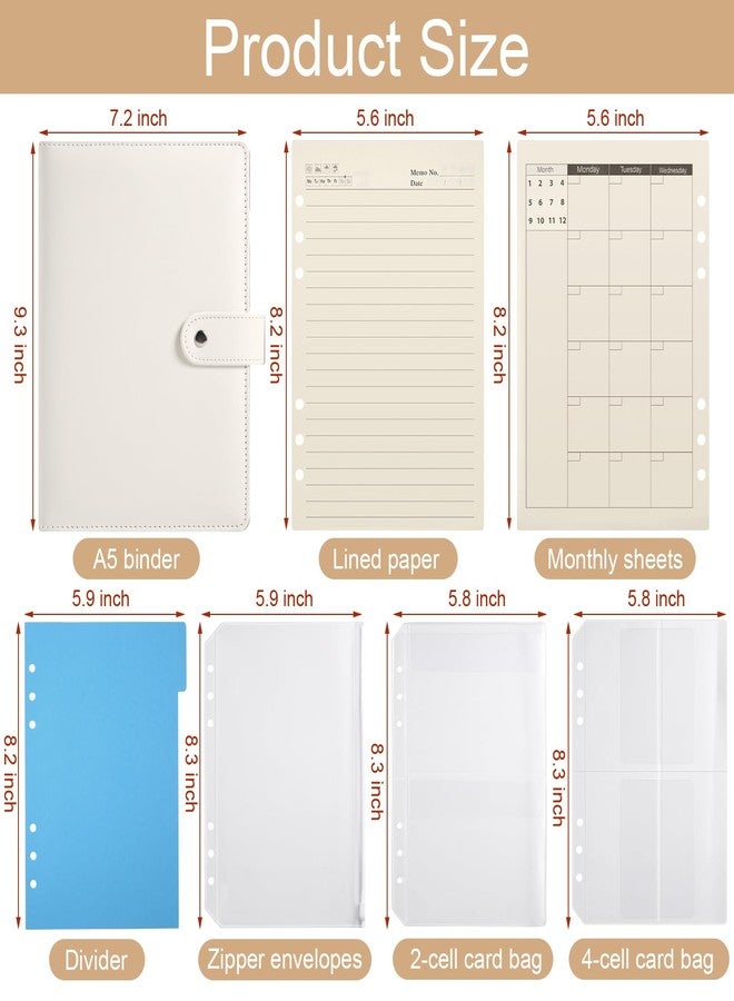 eleger A5 6 Ring Planner Binder - Refillable PU Leather Notebook Organizer with 80 Line Sheets, Monthly Sheets, Plastic Pockets and Dividers, Beige - Image 3