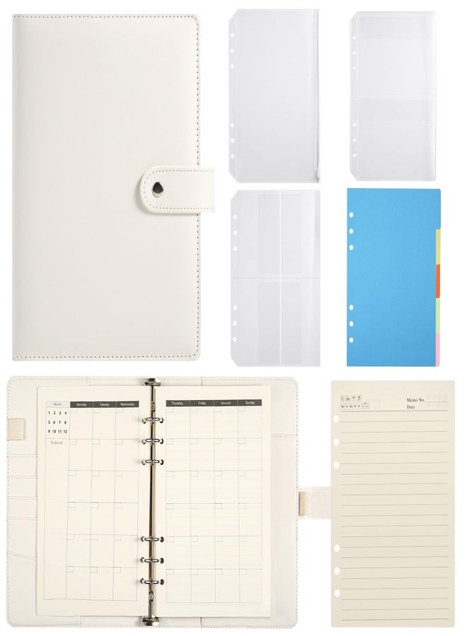 eleger A5 6 Ring Planner Binder - Refillable PU Leather Notebook Organizer with 80 Line Sheets, Monthly Sheets, Plastic Pockets and Dividers, Beige - Image 1
