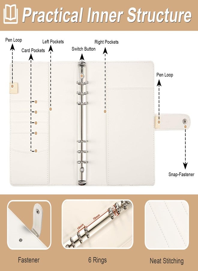 eleger A5 6 Ring Planner Binder - Refillable PU Leather Notebook Organizer with 80 Line Sheets, Monthly Sheets, Plastic Pockets and Dividers, Beige - Image 2