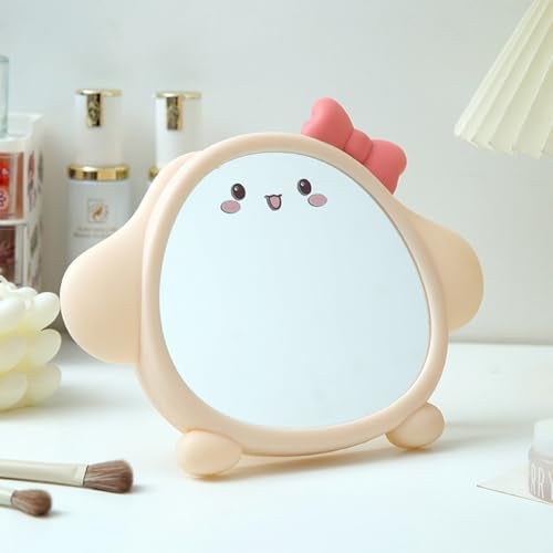 Spooky Cute Makeup Mirror Cartoon Puppy Mirror for Desk, Desktop Mirror with Stand for Girls, Kids, Hanging Vanity Makeup Mirror for Bedroom, Bathroom, Office, Dressing Room (B-Pink) - Image 1