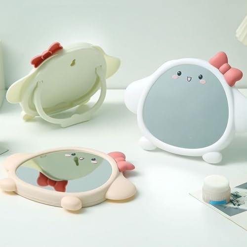 Spooky Cute Makeup Mirror Cartoon Puppy Mirror for Desk, Desktop Mirror with Stand for Girls, Kids, Hanging Vanity Makeup Mirror for Bedroom, Bathroom, Office, Dressing Room (B-Pink) - Image 5