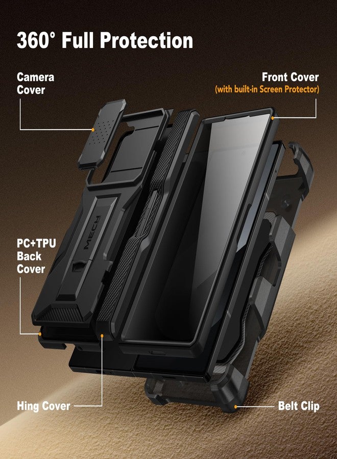 تونجيت جراب TONGATE لهاتف Z Fold 6، [مع فتحة لقلم S Pen وحماية للمفصلة] [واقي شاشة زجاجي للخصوصية] جراب كامل مقاوم للصدمات بتصميم عسكري لهاتف Samsung Galaxy Z Fold 6 مع مسند ومشابك حزام، أسود - Image 3
