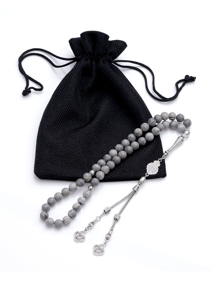 Subhati Prayer Beads (Misbah  ) with metal Parts and Map Stone  | 8 MM Beads - 45 Pcs |Gandeel Writing 4  - Image 3