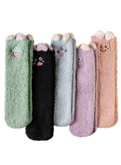 Womens Fuzzy Socks Soft Cozy Fluffy Slipper Socks Winter Warm Plush Sleeping Socks 5 Pairs