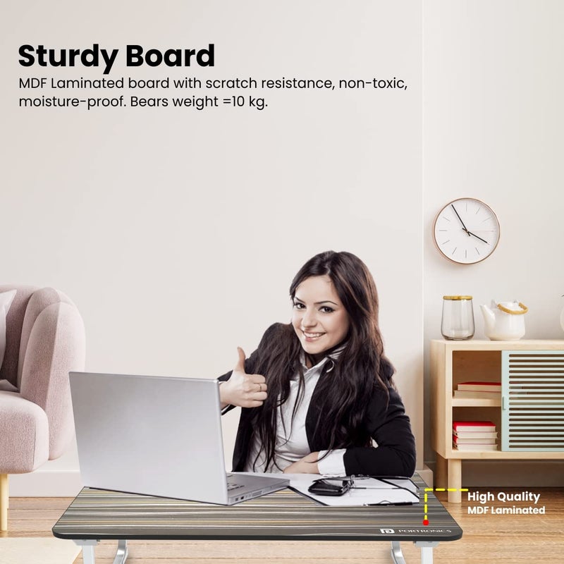 Portronics Portronics My Buddy J PortableFoldable Laptop Table with Laminated MDF Board Aluminium Legs AntiSkid Grip Supports Upto 17 inch LaptopBlack - Image 2