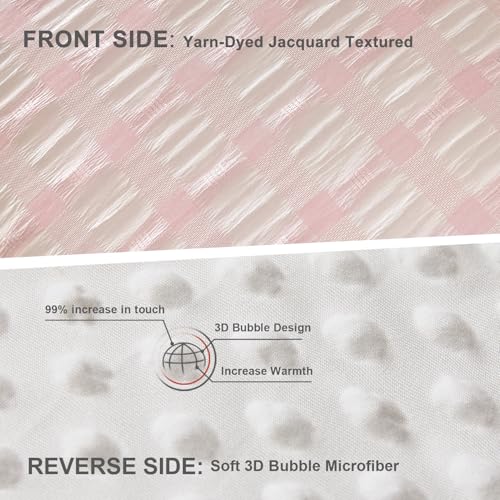 tohrisa Boho Comforter Set Queen Size - 3 Pieces Lightweight Jacquard Seersucker Bedding Sets (1 Soft Fluffy Grid Comforter & 2 Pillowcases) - All Seasons Cozy Modern Bed Set(90"x90" Blush Pink) - Image 3