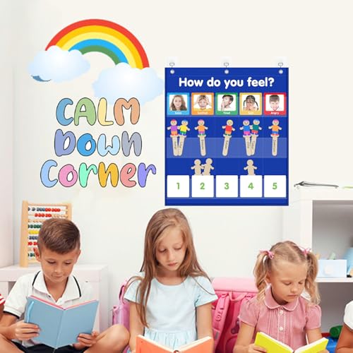 ALSLEA Feelings Pocket Chart for Classroom, Emotions Chart with 36 Cards, Social Emotional Learning & Regulation for Kids, Autism Learning Materials, Homeschool Calm Down Corner Supplies (Blue) - Image 2