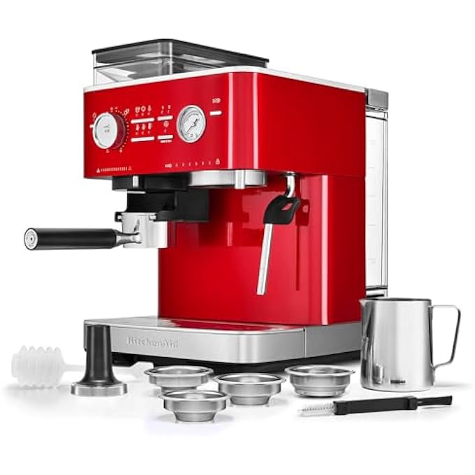 KitchenAid Espresso Collection Semi Automatic Espresso Machine With Burr Grinder  5Kes6551Bca Candy Apple - Image 3