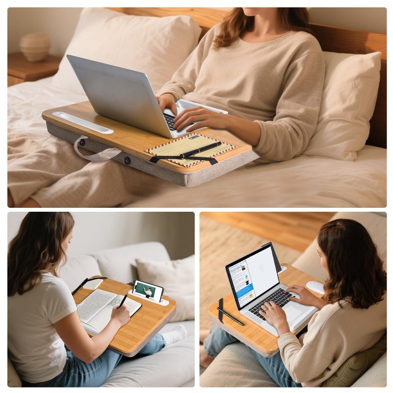 Wishacc Portable Bamboo Lap Desk Tray, Natural Wood, Large 21.1 x 12.9 Inch, for Home Office - Image 5