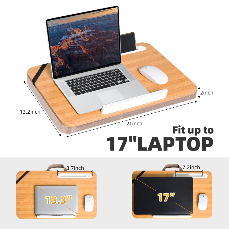 Wishacc Portable Bamboo Lap Desk Tray, Natural Wood, Large 21.1 x 12.9 Inch, for Home Office - Image 4