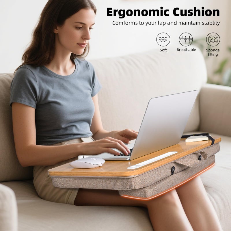 Wishacc Portable Bamboo Lap Desk Tray, Natural Wood, Large 21.1 x 12.9 Inch, for Home Office - Image 2