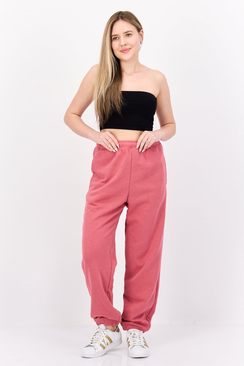 NIA Women Regular Fit Drawstring Plain Sweatpants, Pink - Image 4