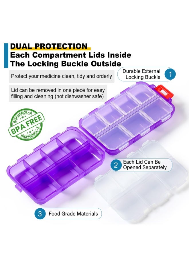 HOMESTAR 10-Compartment Folding Pill Organizer With Stickers, Travel Portable Waterproof Medicine Box, Small Storage Case For Jewelry, Pills, Screws & DIY Accessories, Purple (9.5x6.4x2.5 cm) - Image 5