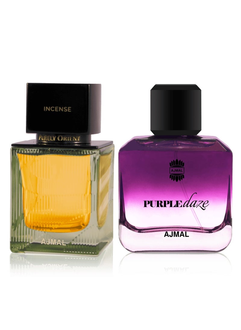 Ajmal Purely Orient Incense EDP 75ml & Purple Daze - Elegant Fragrance Pair 