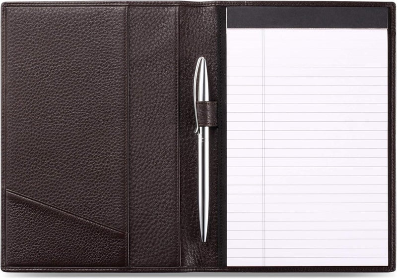 HISCOW Leather Junior Padfolio for Men & Women with Pen Loop, Italian Calfskin, Business Portfolio Notebook Folder (Pebbled Coffee) - Image 1