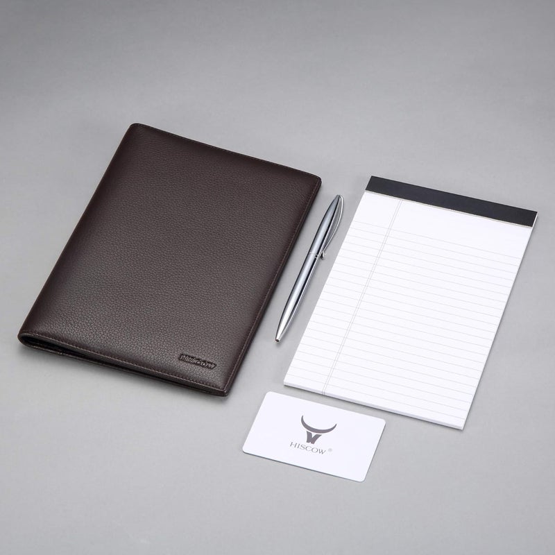 HISCOW Leather Junior Padfolio for Men & Women with Pen Loop, Italian Calfskin, Business Portfolio Notebook Folder (Pebbled Coffee) - Image 2