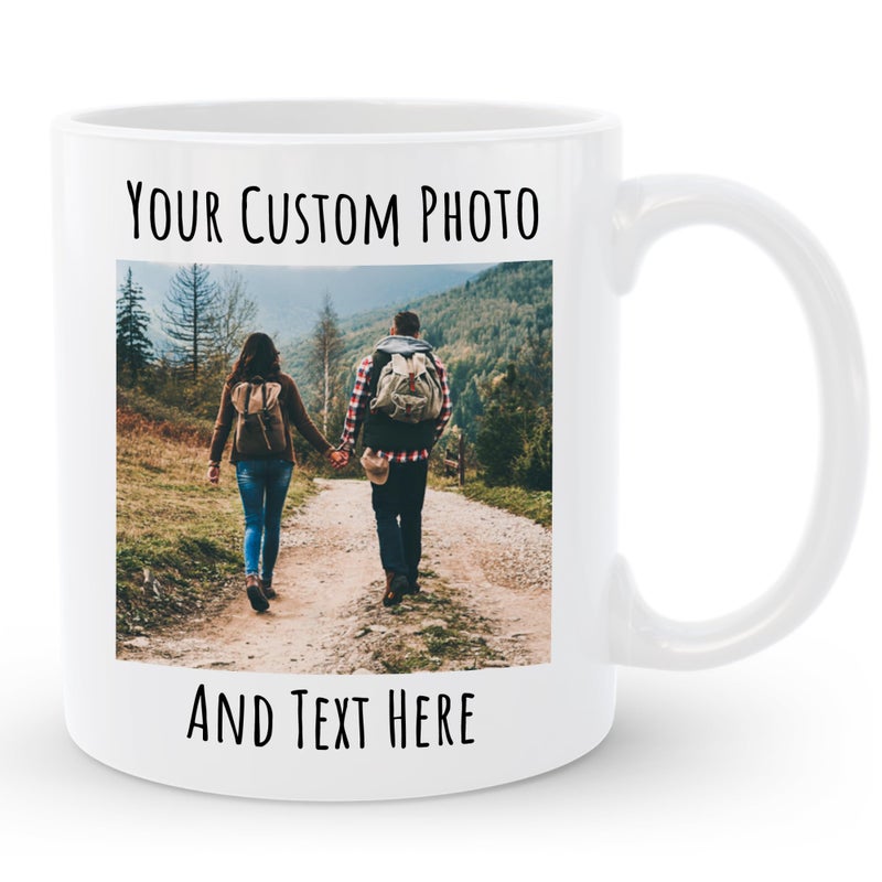 Giftbees Personalized Coffee Mug Custom Picture Text or Logo Ceramic Mug Customized Gift for Men Women Taza Personalizada with Photo and Words Customizable 11 Oz Tea Cup White