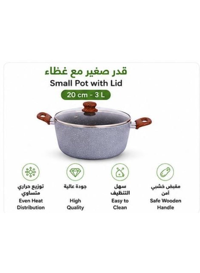 طقم أواني طهي جرانيت 8 قطع مع أغطية وأدوات مطبخ | قدور ومقلاة غير لاصقة | مقاوم للحرارة | مناسب لمواقد الحث | مقابض خشبية - Image 3