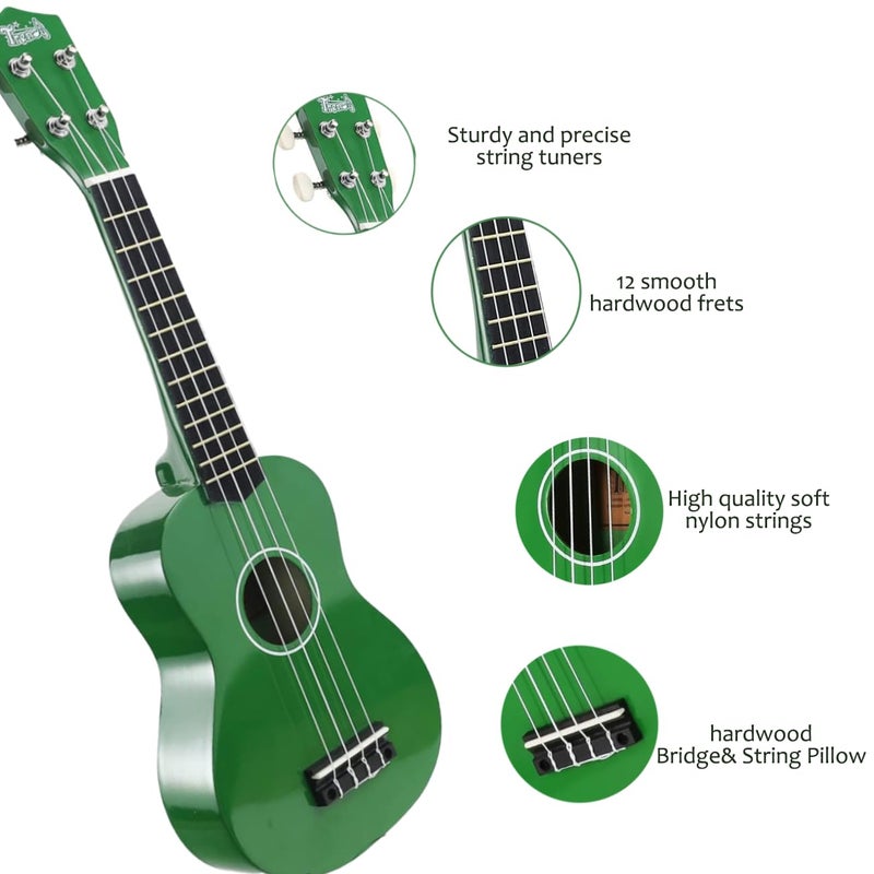 Trendy Soprano Ukulele for Beginners 21 Inch Hawaiian Wood Ukelele for Adult Student Starter (Green) - Image 2