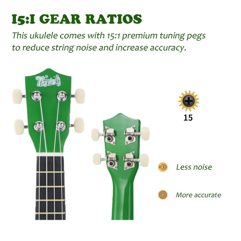 Trendy Soprano Ukulele for Beginners 21 Inch Hawaiian Wood Ukelele for Adult Student Starter (Green) - Image 4