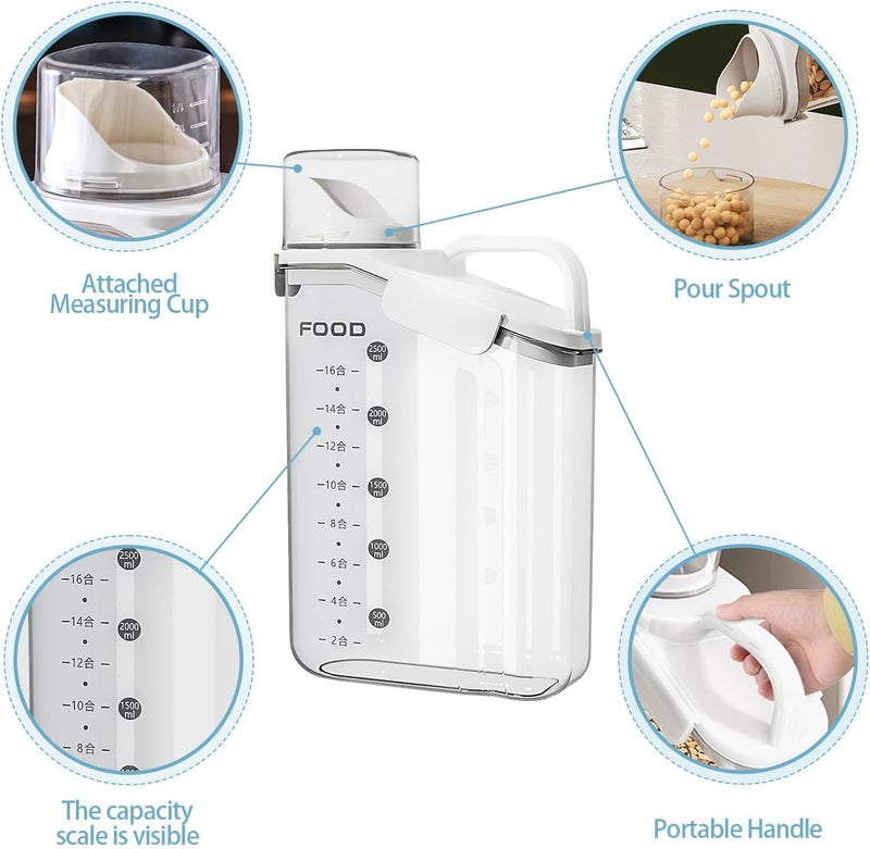 GLITZEN Cereal Containers Storage 2L Airtight Large Dry Food Storage Containers with Pouring Spout Measuring Cup for Flour and Grain BPA Free Dispenser Plastic Bin Multicolour PACK OF 3 - Image 3