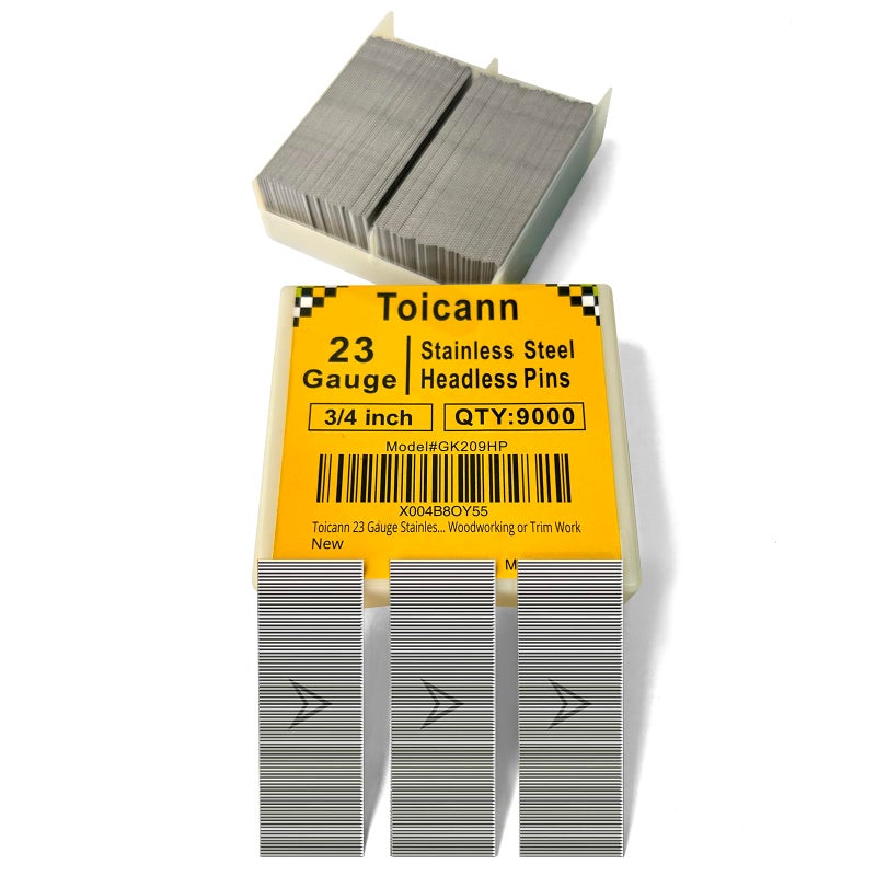 Toicann 23 Gauge Stainless Steel Pinner Nails 9000 pcs Headless Pin Nails for 23 GA Pneumatic or Electric Pinner or Pin nail gun, Ideal for Fine Woodworking or Trim Work (3/4"(9000 pcs)) - Image 5