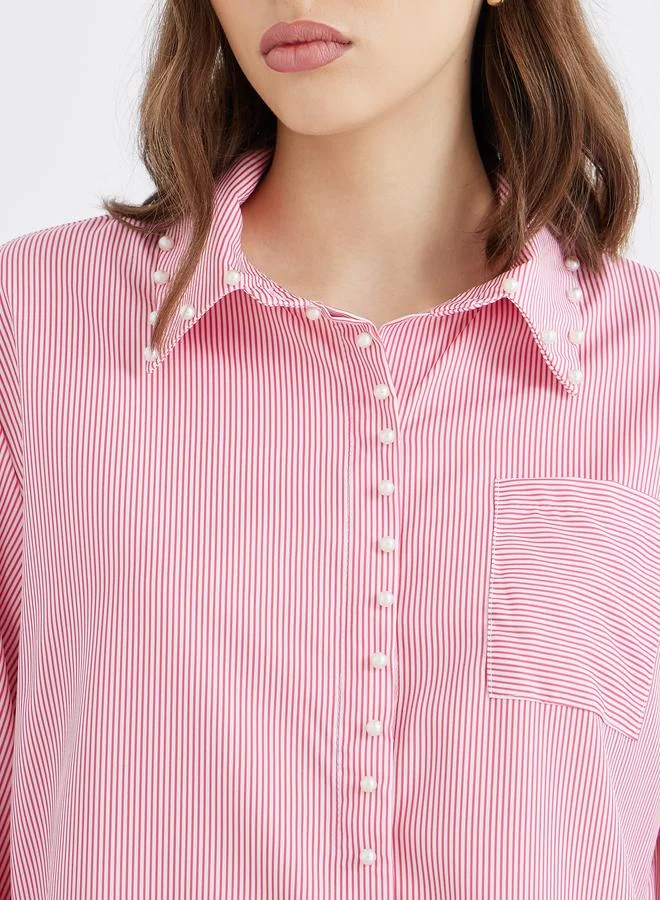 Take Two Take Two Women Red Striped Long Sleeve Oversized Shirt
