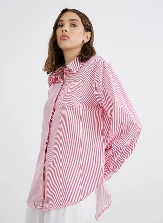Take Two Take Two Women Red Striped Long Sleeve Oversized Shirt
