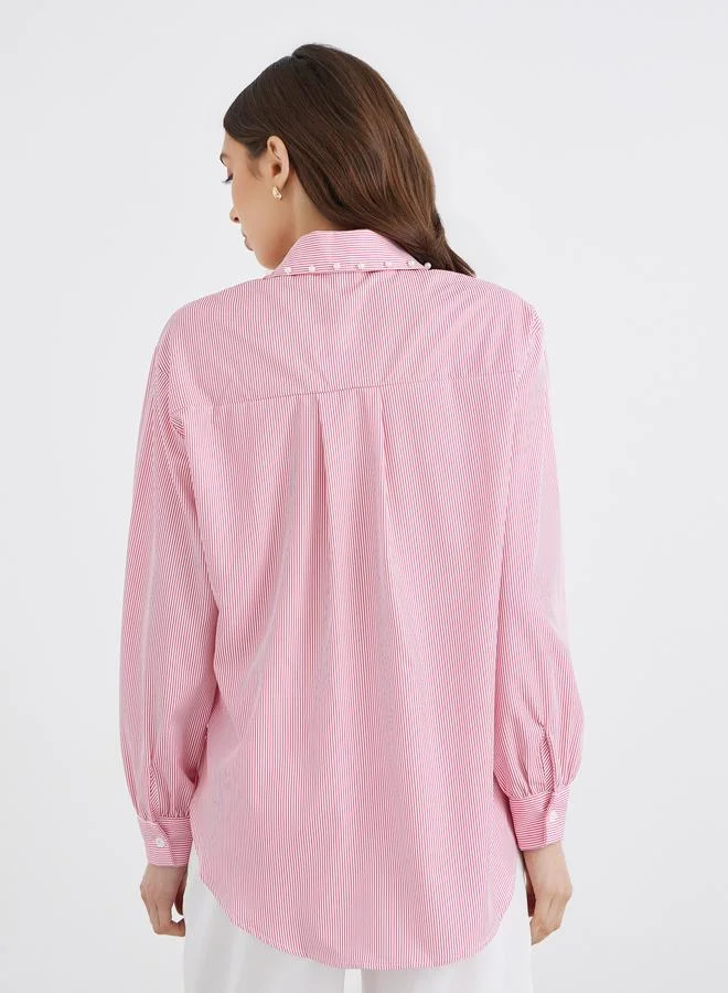 Take Two Take Two Women Red Striped Long Sleeve Oversized Shirt