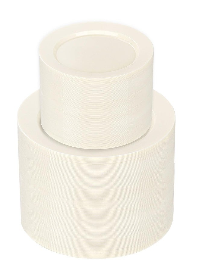 I00000 102 Pcs Ivory Plastic Plates, Disposable Party Plates Include 51 Ivory Dinner Plate 10’’ and 51 Plastic Dessert Plate 7’’ Perfect for Birthday, Party & Wedding - Image 1