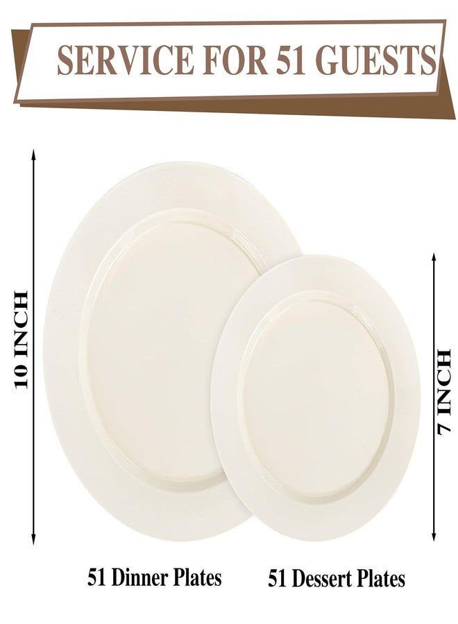 I00000 102 Pcs Ivory Plastic Plates, Disposable Party Plates Include 51 Ivory Dinner Plate 10’’ and 51 Plastic Dessert Plate 7’’ Perfect for Birthday, Party & Wedding - Image 3