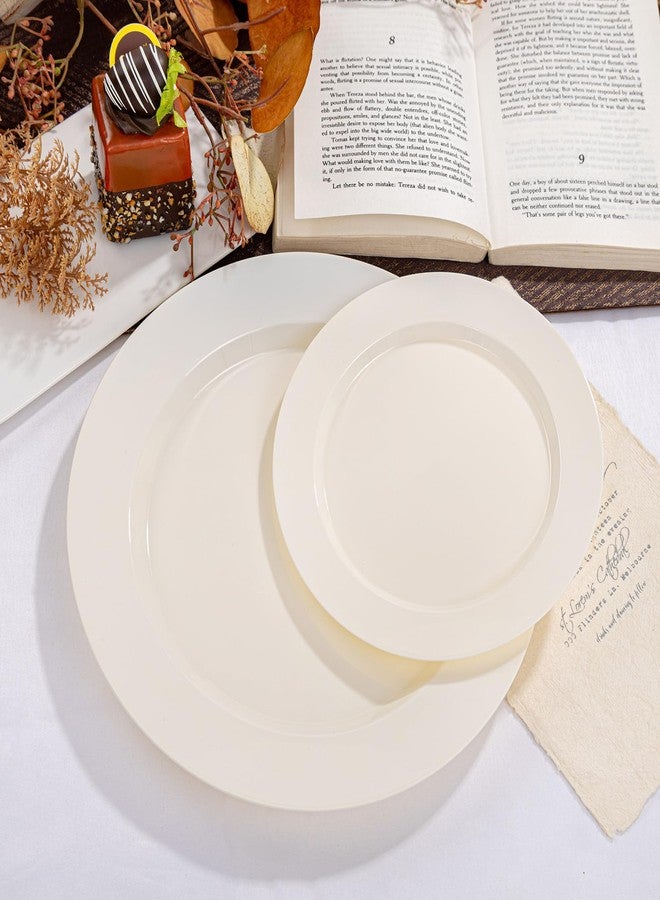 I00000 102 Pcs Ivory Plastic Plates, Disposable Party Plates Include 51 Ivory Dinner Plate 10’’ and 51 Plastic Dessert Plate 7’’ Perfect for Birthday, Party & Wedding - Image 4
