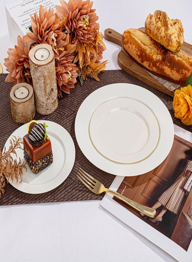 I00000 102 Pcs Ivory Plastic Plates, Disposable Party Plates Include 51 Ivory Dinner Plate 10’’ and 51 Plastic Dessert Plate 7’’ Perfect for Birthday, Party & Wedding - Image 5