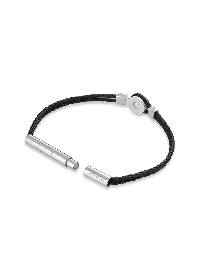 CERRUTI 1881 Vincenzo Two Tone SilverGrey and Black Leather Bracelet