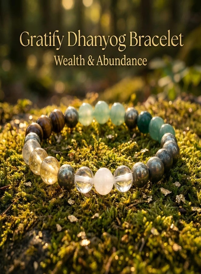 Gratify Dhan Yog Bracelet for Wealth, Success & Prosperity | Natural Healing Crystal for Men & Women | Tiger Eye, Green Aventurine, Pyrite & Quartz Stones | Energy Balancing Feng Shui Bracelet - Image 2