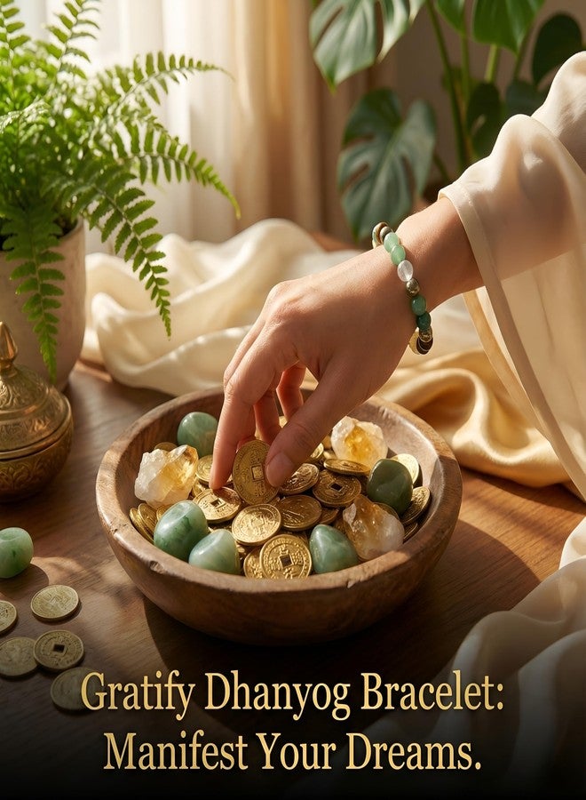Gratify Dhan Yog Bracelet for Wealth, Success & Prosperity | Natural Healing Crystal for Men & Women | Tiger Eye, Green Aventurine, Pyrite & Quartz Stones | Energy Balancing Feng Shui Bracelet - Image 4