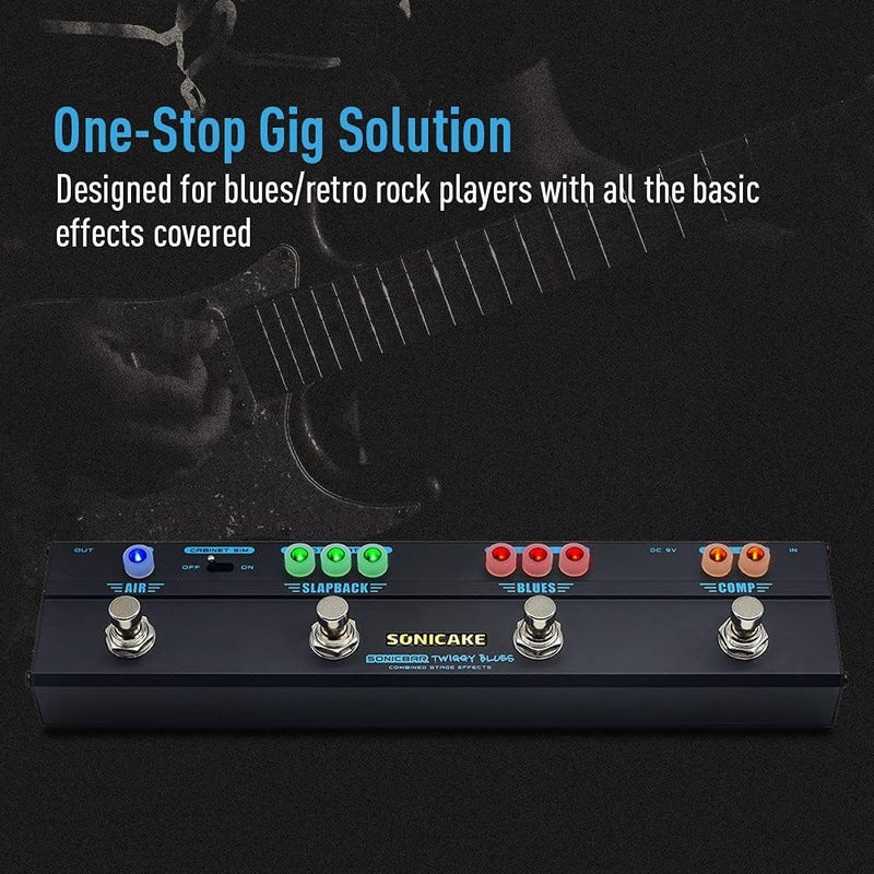 SONICAKE دواسة جيتار متعددة التأثيرات: أوفردرايف، ضاغط، تأخير، ريفرب، دواسة جيتار تويغي بلوز، بلوز عتيق، نغمة روك ريترو مع محاكاة كاب - Image 2