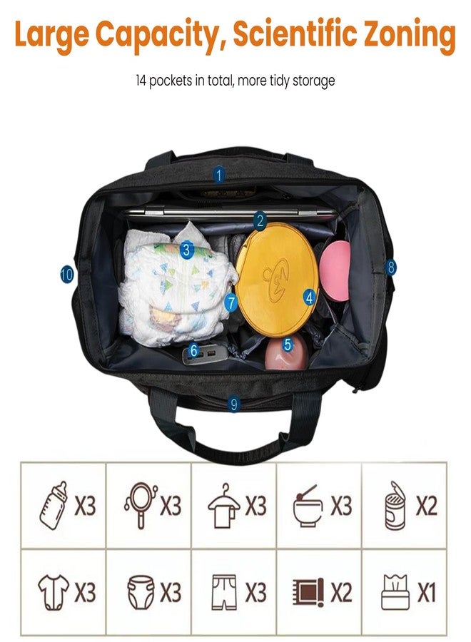 Dravina Diaper Bag for Moms with Large 10-Compartment Storage, Insulated Pockets, Shoe Compartment, Waterproof Baby Bag | Premium Shoulder Strap for On-the-Go Moms, 40cm (Black) - Image 1
