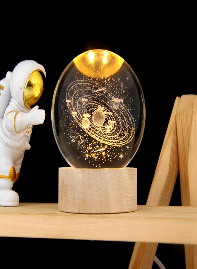 3D Crystal Ball with Warm Light Wooden Base Small Night Light Desktop Decoration Ornaments Holiday Gift USB Plug and Play - Image 3
