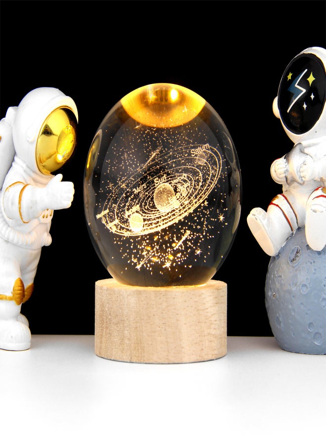 3D Crystal Ball with Warm Light Wooden Base Small Night Light Desktop Decoration Ornaments Holiday Gift USB Plug and Play - Image 5