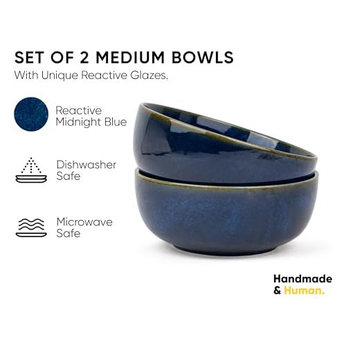 Shay Ceramic Medium Bowl Set, 18cm, 2 Pieces, Blue Green | Glossy Finish | Stoneware Ceramic Serving Bowls | Ceramic Bowl | Pasta Serving Plate (Medium Bowl Set of 2 - Blue Green) - Image 2