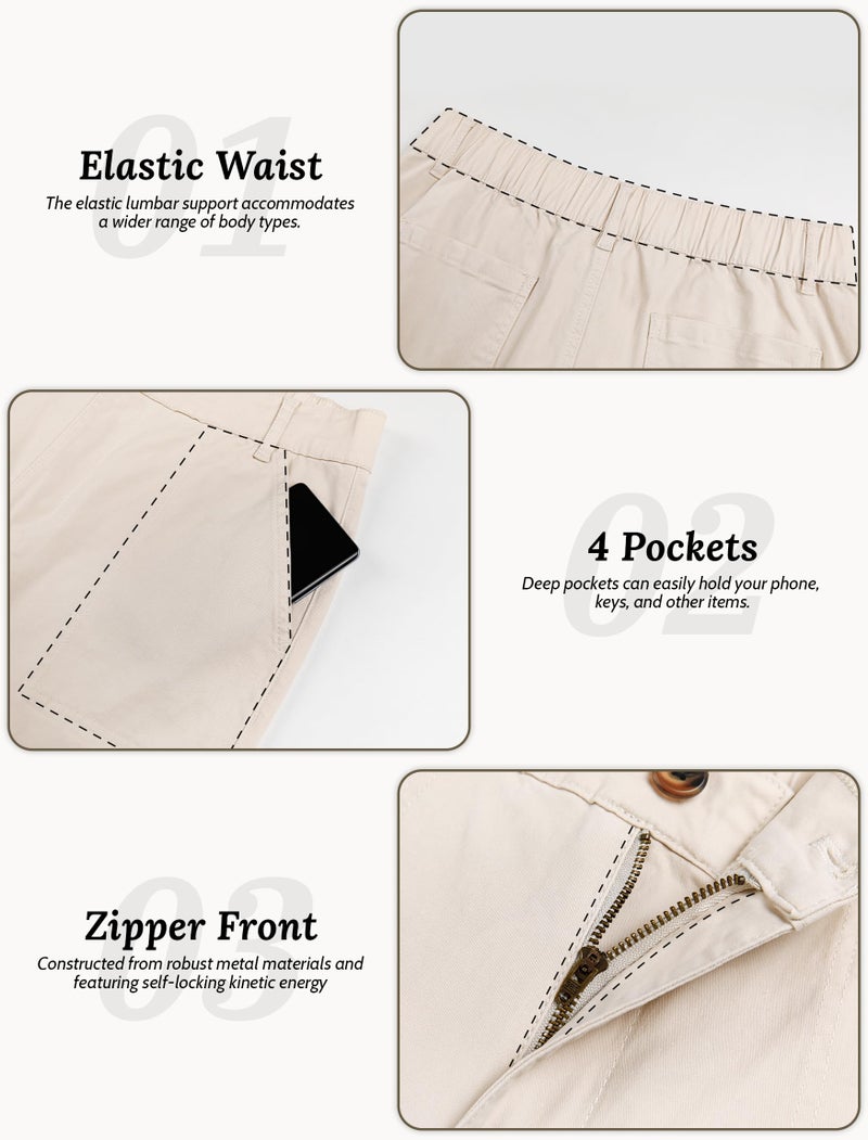 Eddoyee Womens Wide Leg Ankle Pants, High Waisted Straight Leg Stretch Casual Elastic Waist Cropped Pants Khaki - Image 4
