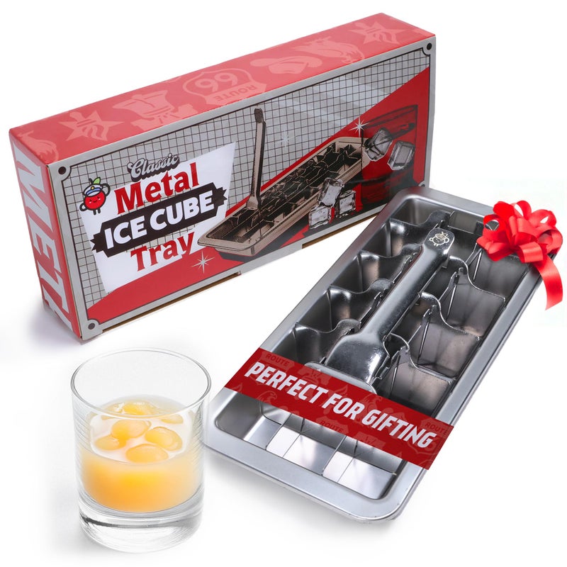 Captain Cranberry Stainless Steel Ice Cube Tray with lever 11 18 cubes Classic Metal Ice Cube Trays for Freezer Vintage  Retro Non Toxic Plastic Free Dishwasher safe