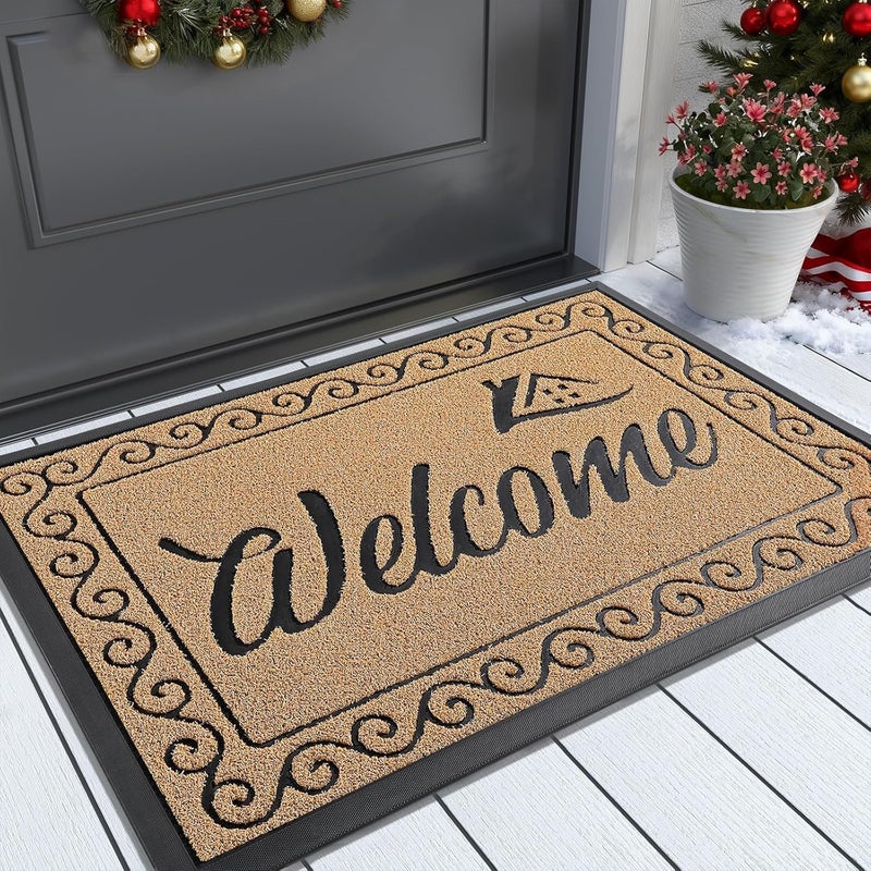 Yimobra Welcome Mat Outdoor Indoor, Waterproof Heavy Duty Front Door Mat Outside Entrance, Extra Sturdy Non-Slip Doormat, Low Profile, Dirt Trapping, 36x24 Inches, Yellow - Image 1