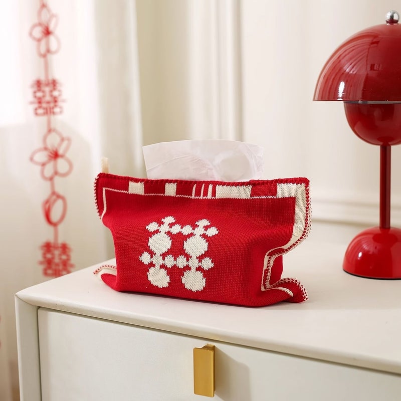 Red Tissue Box In Fabric Storage For Home Car Use - Image 1