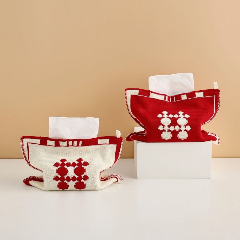 Red Tissue Box In Fabric Storage For Home Car Use - Image 3
