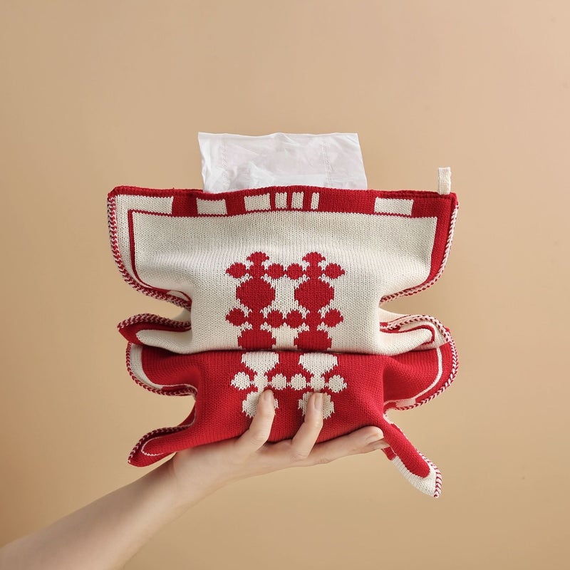 Red Tissue Box In Fabric Storage For Home Car Use - Image 2