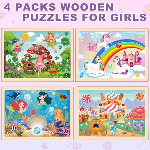 Duchong Puzzles for Kids Ages 46 4 Packs Wooden Jigsaw Puzzles for Toddlers 24 Princess Unicorn Mermaid Fairy Preschool Educational Puzzles Boards Toys Gifts for Girls Boys 3 4 5 6 - Image 5